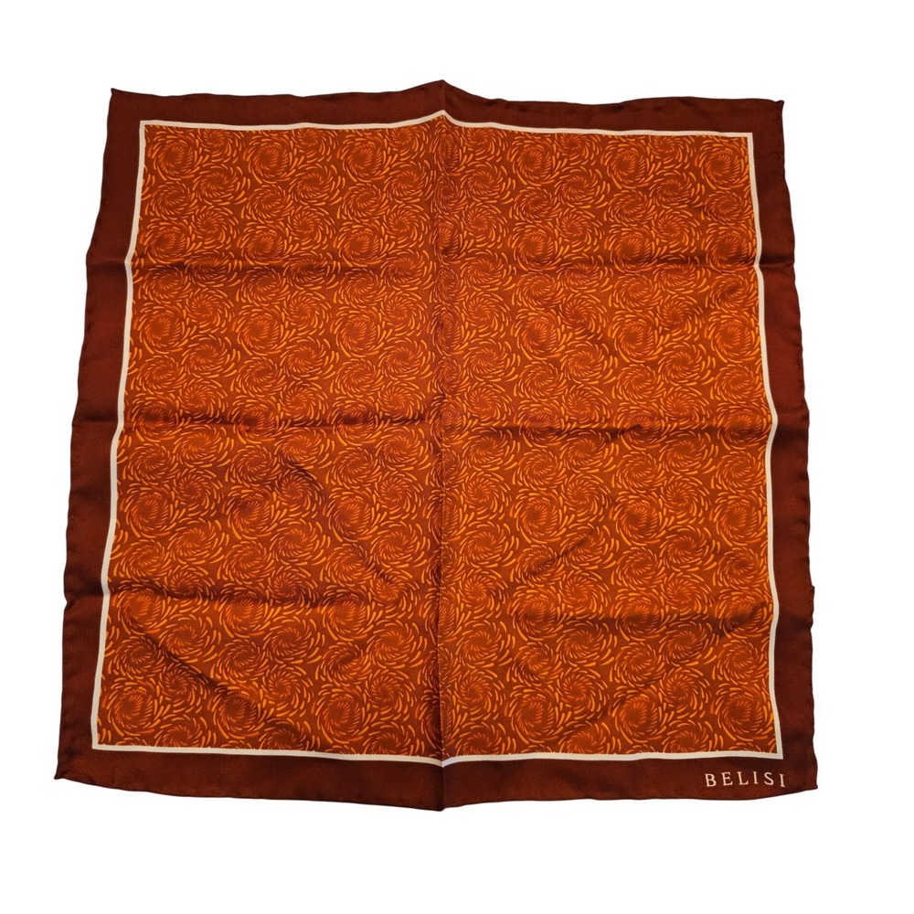 Belisi Mens Orange Rust Swirl Pattern 100% Silk Hand Made Pocket Square 15in